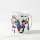 Personalized Name Sailor Cartoon Character * V *  コーヒーマグカップ (正面右)