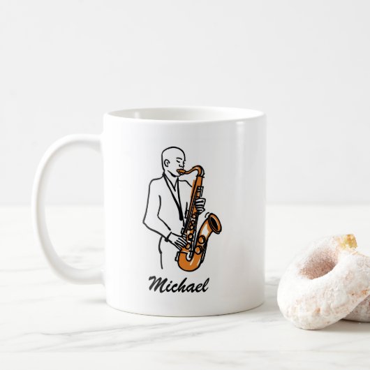 Personalized Name Saxophone Player – Music Lover コーヒーマグカップ (ドーナツ)