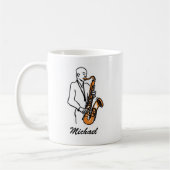 Personalized Name Saxophone Player – Music Lover コーヒーマグカップ (左)