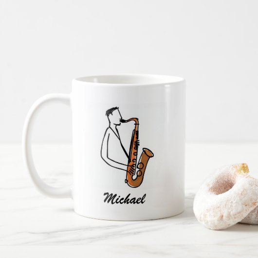 Personalized Name Saxophone Player – Music Lover コーヒーマグカップ (ドーナツ)