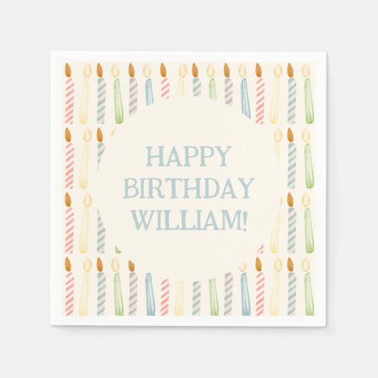 Personalized Name Simple Birthday Candles Party スタンダードカクテルナプキン (正面)