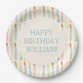 Personalized Name Simple Birthday Candles Party ペーパープレート