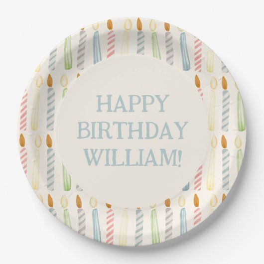 Personalized Name Simple Birthday Candles Party ペーパープレート (正面)