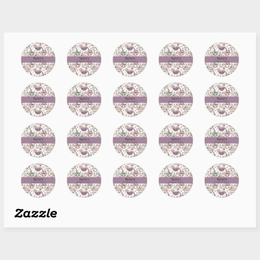 Personalized Name Smiling Utensil Cupcake Topper  ラウンドシール (シート)