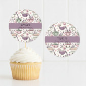 Personalized Name Smiling Utensil Cupcake Topper  ラウンドシール