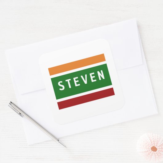 Personalized Name Stickers Retro Stripe Badge スクエアシール (封筒)