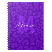 Personalized Name Stylish Purple Glitter Leopard  ノートブック (正面)