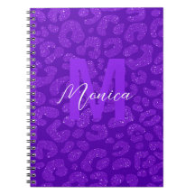 Personalized Name Stylish Purple Glitter Leopard 