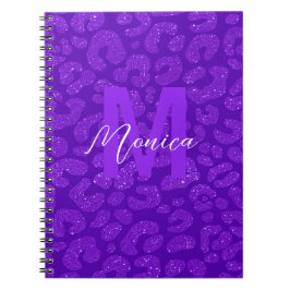 Personalized Name Stylish Purple Glitter Leopard  ノートブック