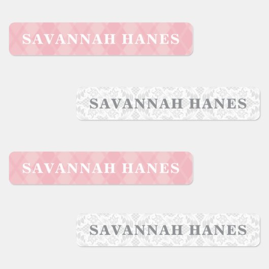 Personalized Name Tag Pink Plaid & Lace Clothing ラベル (グループ)