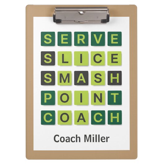 Personalized Name Tennis Coach Wordle Style クリップボード (正面)