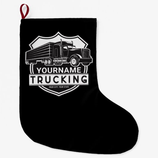 Personalized NAME Trucking Big Rig Semi Trucker   ラージクリスマスストッキング (正面)