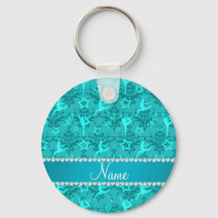Personalized name turquoise damask gymnastics キーホルダー
