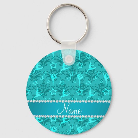 Personalized name turquoise damask gymnastics キーホルダー (正面)