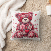 Personalized Name Valentine’s Day Floral Bear  クッション (ブランケット)