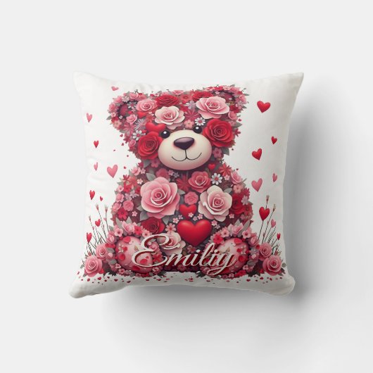 Personalized Name Valentine’s Day Floral Bear  クッション (裏面)