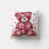 Personalized Name Valentine’s Day Floral Bear  クッション (正面)