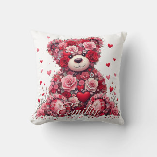 Personalized Name Valentine’s Day Floral Bear  クッション