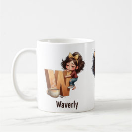 Personalized Name & W Sleepy Morning Plaid Charact コーヒーマグカップ