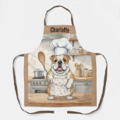 Personalized Name Watercolor Bulldog Chef エプロン (正面)