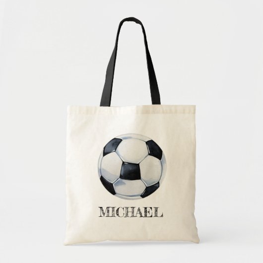 Personalized Name  Watercolor Soccer Ball Football トートバッグ (正面)