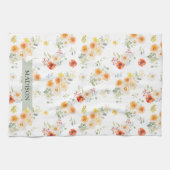 Personalized Name Watercolor Sunny Floral Pattern キッチンタオル (横)