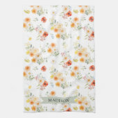 Personalized Name Watercolor Sunny Floral Pattern キッチンタオル (縦)