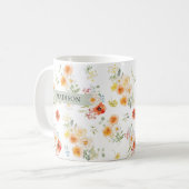 Personalized Name Watercolor Sunny Floral Pattern コーヒーマグカップ (正面左)