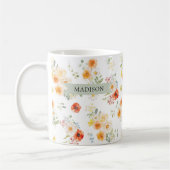 Personalized Name Watercolor Sunny Floral Pattern コーヒーマグカップ (左)