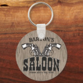 Personalized NAME Wild West Gun Revolver Saloon キーホルダー (正面)