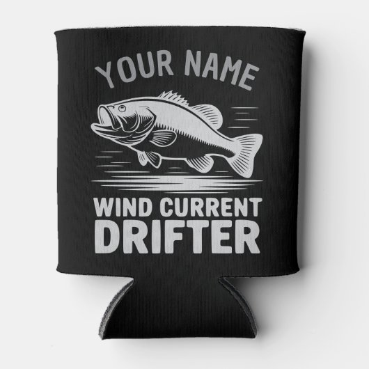 Personalized Name Wind Current Drifter Bass Fish 缶クーラー (正面)