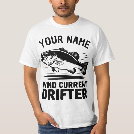 Personalized Name Wind Current Drifter Bass Fish Tシャツ (正面)
