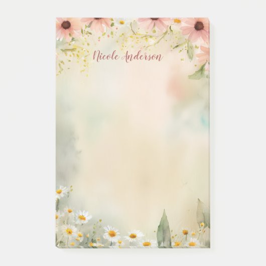 Personalized Name with Daisy Flower Watercolor ポストイット (正面)