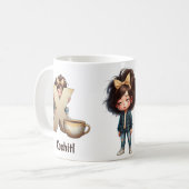 Personalized Name & X Sleepy Morning Plaid Charact コーヒーマグカップ (正面左)