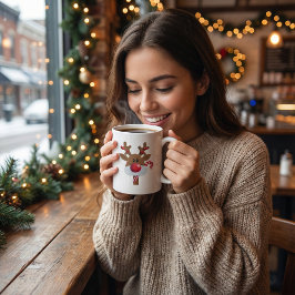 Personalized name Xmas reindeer cute cartoon ボーンチャイナマグカップ