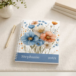 Personalized Name & Year Blue Wildflower プランナー手帳