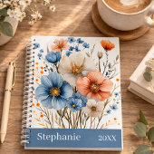 Personalized Name & Year Blue Wildflower プランナー手帳