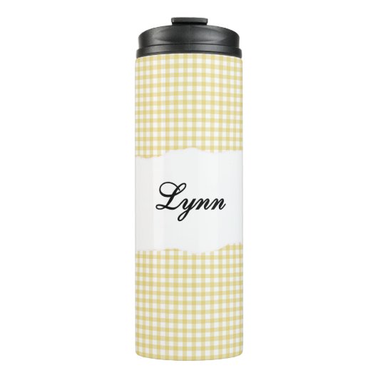 Personalized Name yellow Gingham Pattern タンブラー (正面)