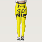 Personalized Name Yellow Grey Stripes Cute Cat Pet レギンス (正面)