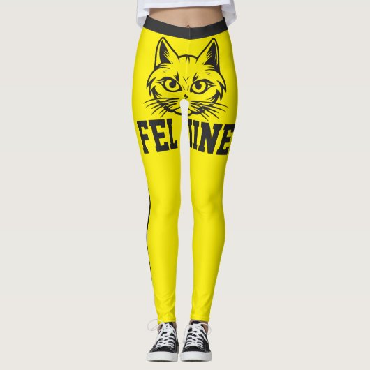 Personalized Name Yellow Grey Stripes Cute Cat Pet レギンス (正面)