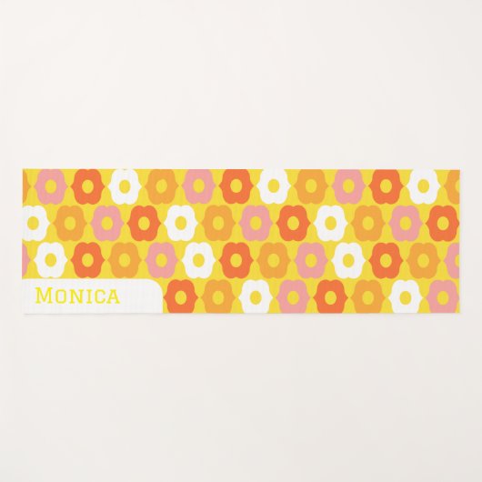 Personalized name yellow orang flowers pattern ヨガマット (正面(横))
