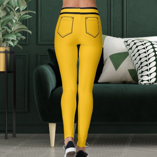 Personalized Name Yellow Orange Black Stripes Gift レギンス