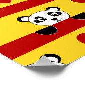 Personalized name yellow panda red heart stripes ポスター (角)