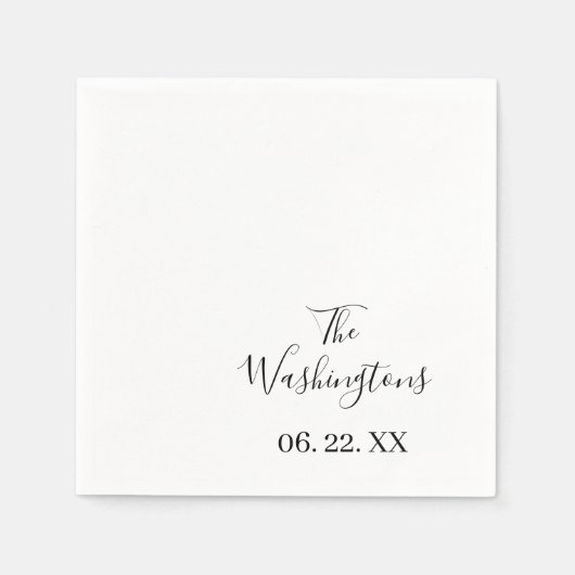 Personalized Named Dated Black & White Napkins スタンダードカクテルナプキン (正面)