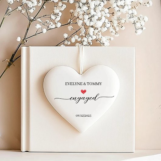 Personalized Names and Date Engagement Heart- セラミックオーナメント