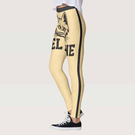 Personalized Names Beige Grey Stripes Cute Cat Pet レギンス (左)