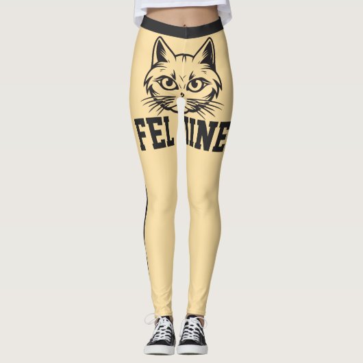 Personalized Names Beige Grey Stripes Cute Cat Pet レギンス (正面)