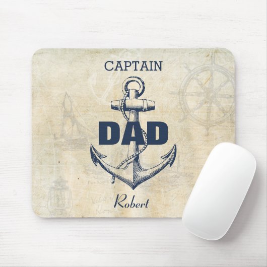 Personalized Nautical Anchor Captain Dad マウスパッド (マウス)