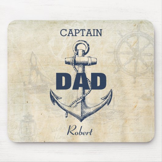 Personalized Nautical Anchor Captain Dad マウスパッド (正面)