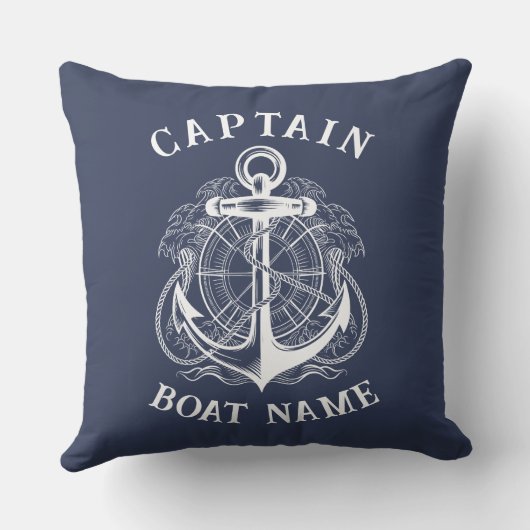 Personalized Nautical Captain Boat Name Anchor クッション (裏面)